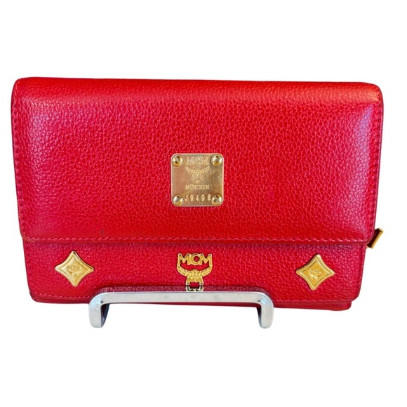 MCM Motifs Red w/Golden Hardware Med Trifold Wallet: J9498, EUC - Picture 1 of 14
